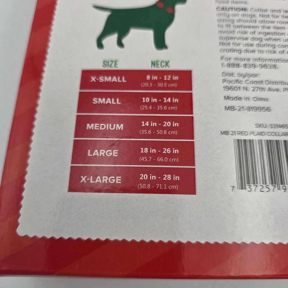 New Merry‎ & Bright Dog Walking Gift Set Large Leash Collar Potty Bags Red Plaid